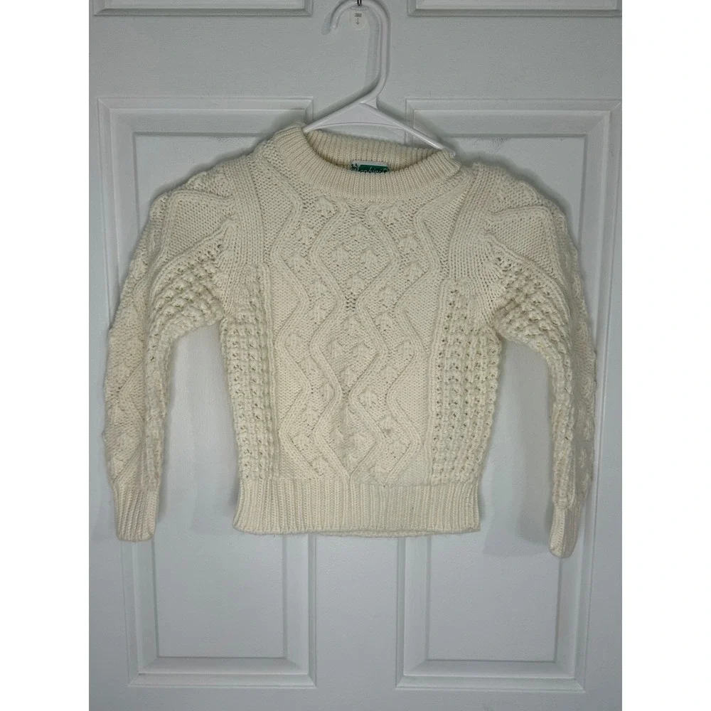 Robinitt Kids Vtg Cable Knit Sweater Cream Medium Acrylic Pullover‎ Long Sleeve